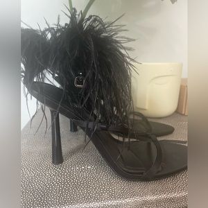 Feathered strappy heel sandals